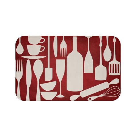 Red Kitchen Floor Mat, Machine Washable Kitchen Mat, Kitchen Utensil ...