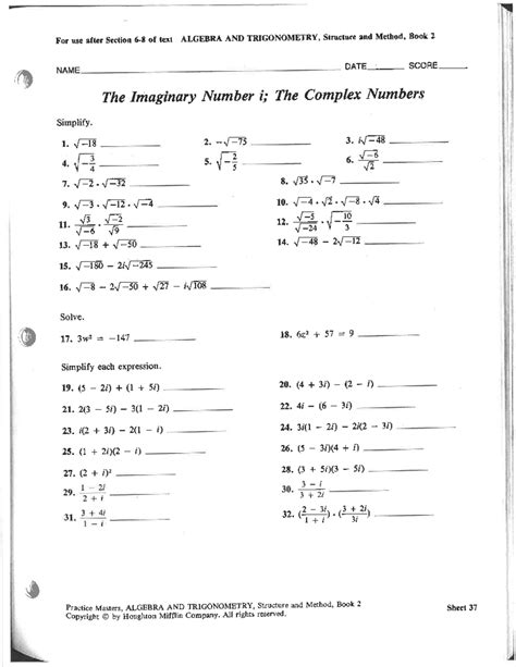 Image result for Imaginary Numbers Worksheet with Answers