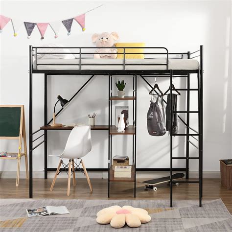 Buy Metal Loft Bed with Desk Twin Loft Beds with Storage Shelves ...