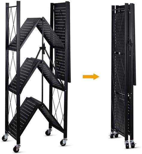 Buy Metal Adjustable and Foldable Storage Rack Unit with Wheel 4 Layer ...