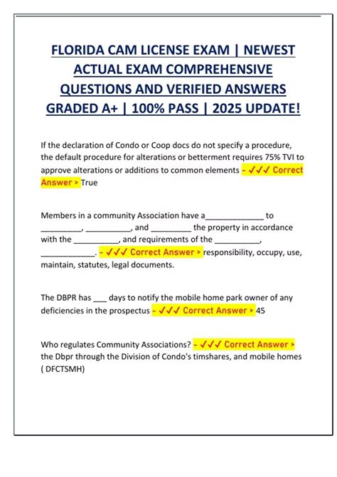 FLORIDA CAM LICENSE EXAM | NEWEST ACTUAL EXAM COMPREHENSIVE QUESTIONS ...