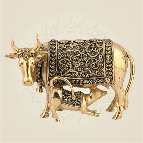 Brass Kamdhenu Cow Idol with Calf – Symbol of Prosperity