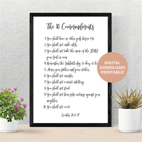 Ten Commandments Printable, Bible Verse, Scripture, Exodus, Wall Art ...