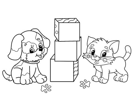 Dog and Cat Coloring Page