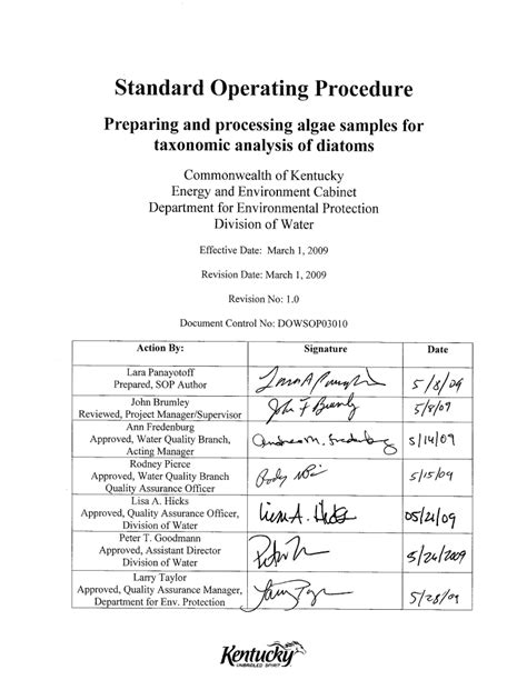 Fillable Online water ky Surface Water SOPs - All Documents - Division ...