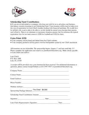 Fillable Online Lutz Chiefs Football And Cheerleading Organization Inc ...