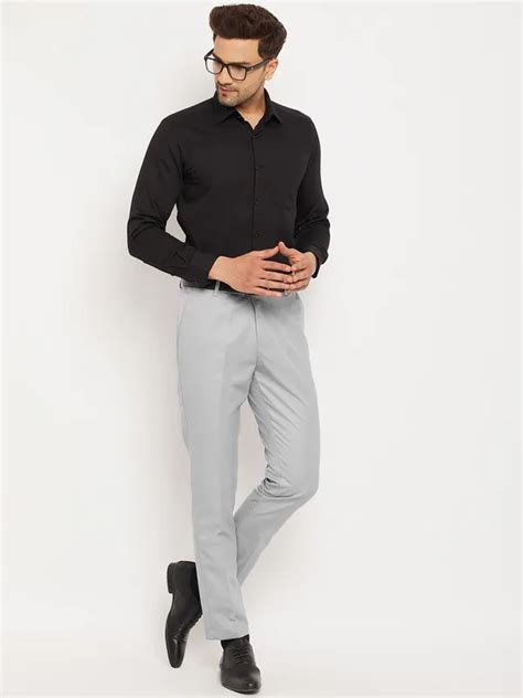 VEI SASTRE Light Grey Poly Viscose Mid Rise Straight Fit Formal Trouser ...