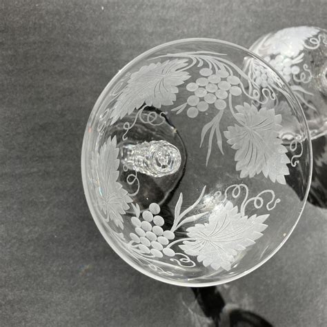 Vintage Set of 2 Etched Grapevine Optic Champagne Coupes Glasses 1950s ...