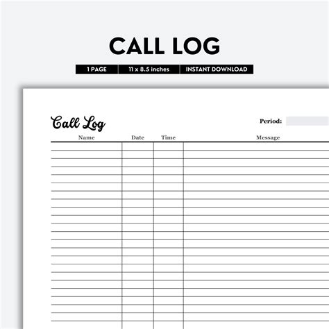 Call Log, Phone Call Tracker, Communication Log, Appointment Tracker ...