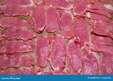 Unseasoned and Unsalted Meat Slices for Drying in Oven As Supplementary Food Stock Photo - Image ...