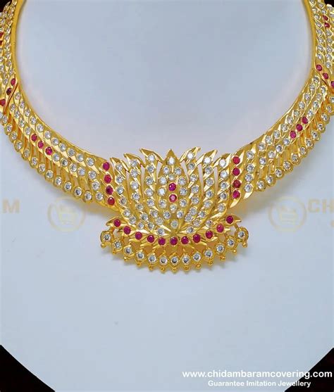Buy Traditional Impon Real Gold Design Lotus Design Necklace Attigai ...