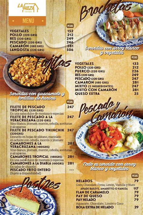 Menu at La Choza Cozumel restaurant, San Miguel de Cozumel, 10 Avenida ...