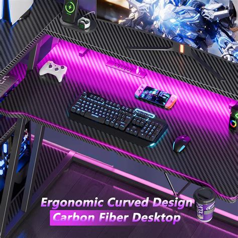 Korfile 55 Inch Gaming Desk with Power Outlet & LED Lights, India | Ubuy