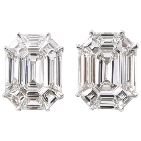 Emerald Cut Diamond Illusion Stud Earrings at 1stDibs | emerald ...
