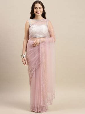 Buy Soch Purple Net Solid Saree with Unstitched Blouse Online