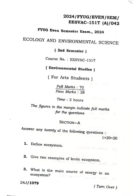 VAC-EVS 2nd Sem Final Exam Questions: Ecology & Environmental Science ...