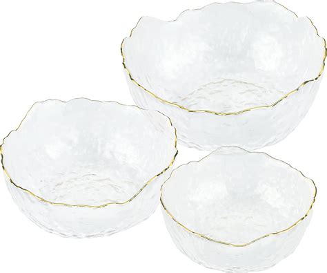 Buy Navaris Glass Serving Bowls - Set of 3 Gold Edge Tempered Glass ...