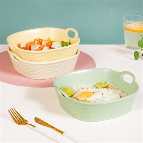 Pastel Baking Serving Bowl With Handle Yellow 800 ml Online - Premium ...