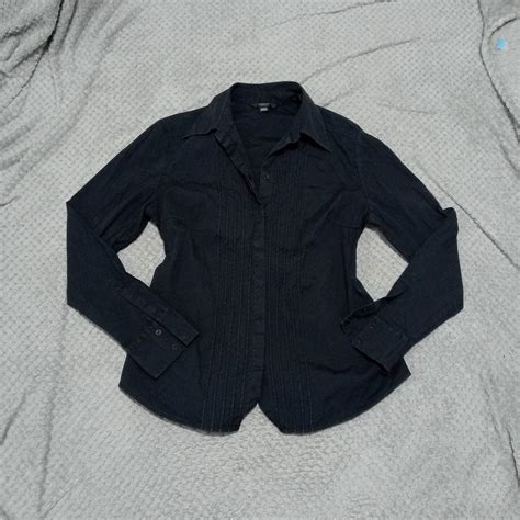 Y2k M&s black fitted long sleeve collared shirt... - Depop