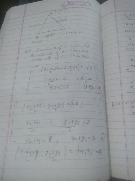 The mid-points of the sides of a triangle are (3, 4), (4, 6), and (5, 7 ...