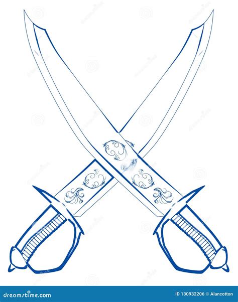 Crossed Cutlasses Blue Outline Stock Photography | CartoonDealer.com ...