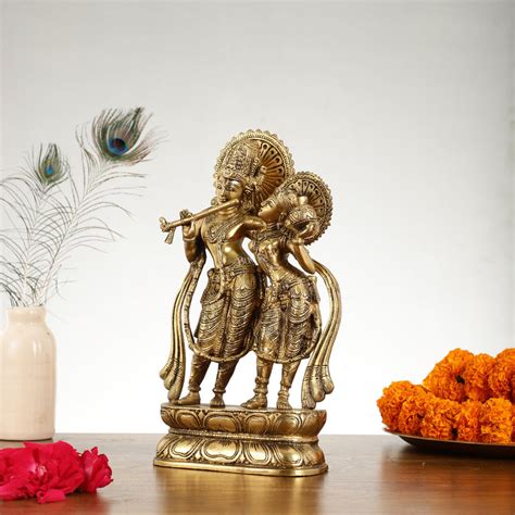 Buy Superfine Brass Radha Krishna Idol - 12 Inch - Budhshiv.com