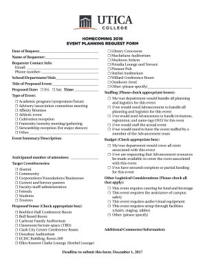 Fillable Online HOMECOMING 2018 EVENT PLANNING REQUEST FORM Fax Email ...