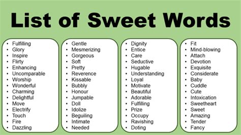 List of Sweet Words - Sweet Vocabulary Words for Someone Special ...