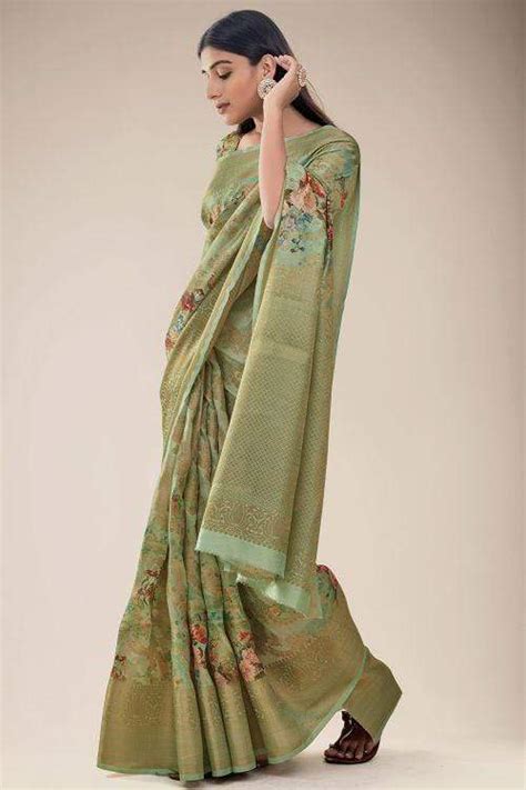 Buy Camouflage Green Linen Saree 12809 Online | Karagiri