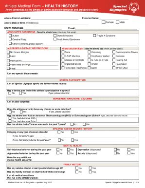 2017-2025 WA Special Olympics Athlete Medical Form - Health History ...