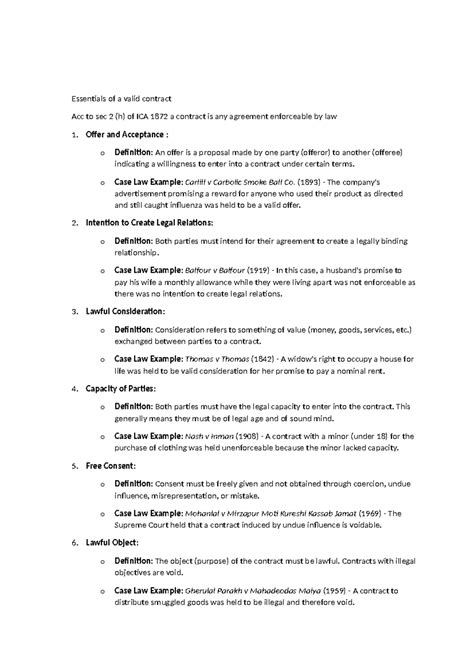 Contracts I Notes: Essentials, Case Laws & Legal Principles - Studocu