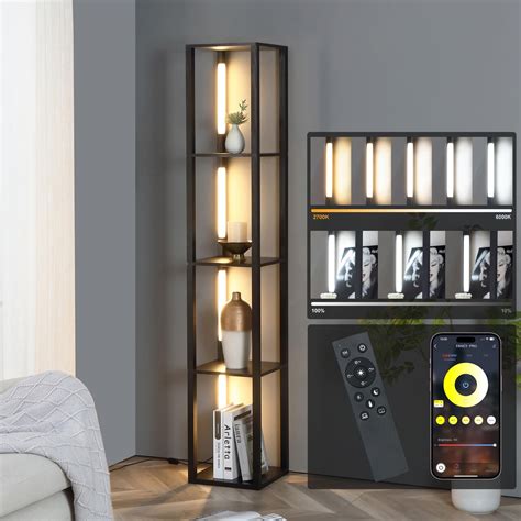 FENLO Dimmable LED Corner Floor Lamp with Shelves, Corner Shelf Floor ...