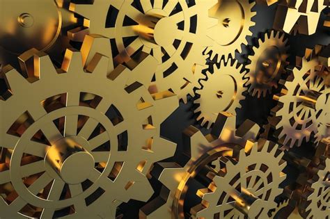 Creative glowing golden cog wheels background mechanism and industry ...