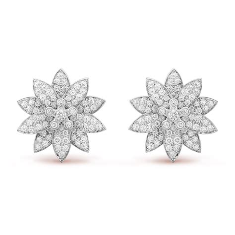 Lotus earrings, medium model 18K white gold, Diamond - Van Cleef & Arpels