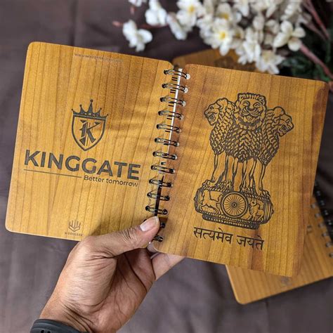 Ashok Stambh Engraved Wood Diary | Ashoka Pillar Emblem Notebook ...