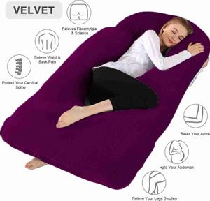 vyomfit Luxury Velvet G Shape Polyester Fibre Solid Pregnancy Pillow ...