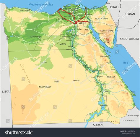 Highly Detailed Egypt Physical Map Labeling Stock Vector (Royalty Free) 1940959780 | Shutterstock