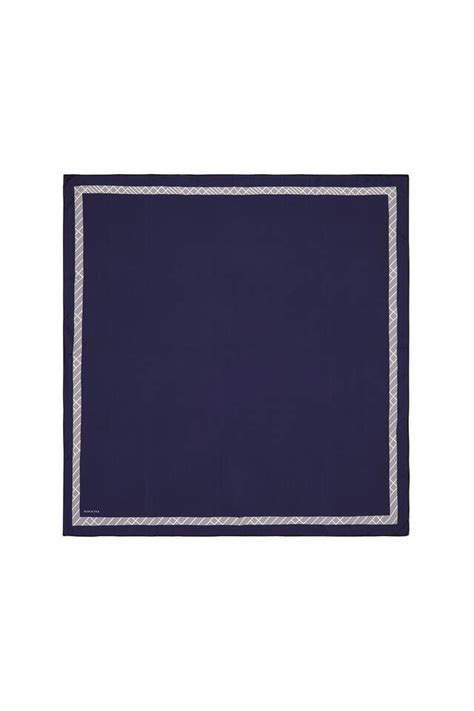 Navy Blue Border Water Line Silk Square Scarf