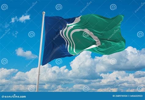 Official Flag of Ottawa, Ontario Canada at Cloudy Sky Background on Sunset, Panoramic View ...