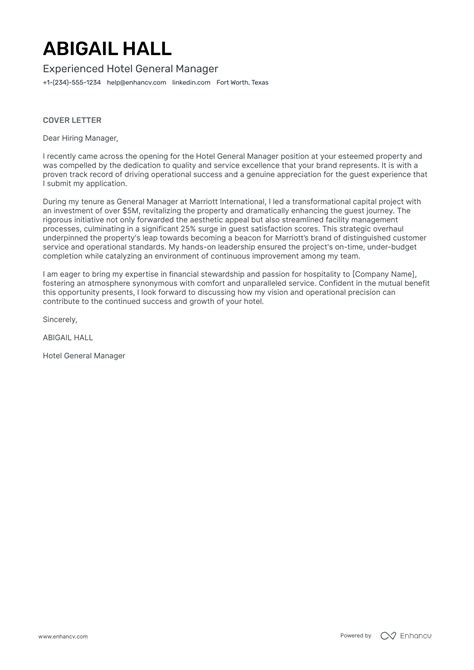 10 Professional Hotel General Manager Cover Letter Examples and ...
