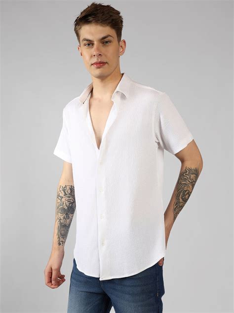 Men's White Solid Spread Collar Half Sleeves Casual Shirt – DENNIS LINGO