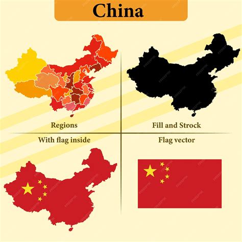 Premium Vector | Vector China map vector states and lines and full with vector flag and flag map