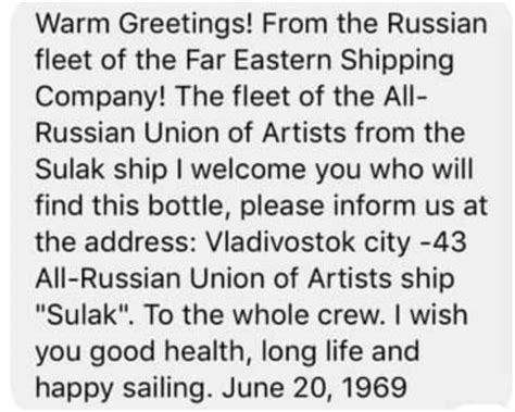 Alaskan Man Finds 50-yr-old Message in a Bottle from Russia | The ...