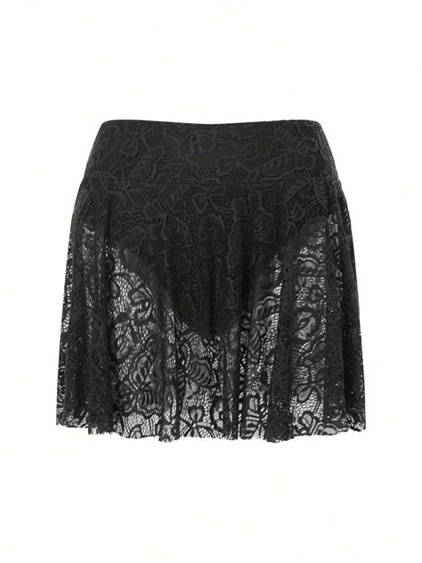 Women's Swim Skirt Sheer Crochet Lace High Waist Bikini Bottoms ...