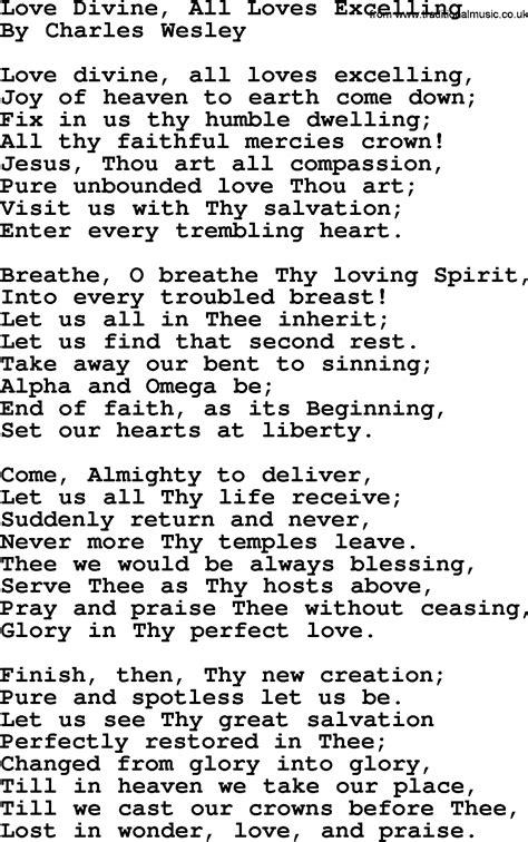 Love Divine, All Loves Excelling by Charles Wesley - hymn lyrics