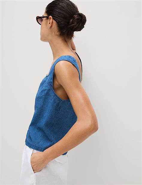Buy Linen Rich Square Neck Vest Top at Marks & Spencer