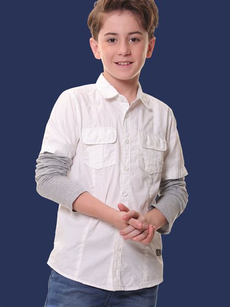 Boys Full Sleeves 100% Cotton White Shirt, Melange Sleeves, Back Print ...
