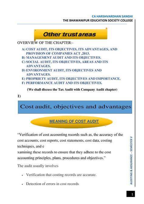 Cost audit - CA HARSHVARDHAN SANGHI THE BHAWANIPUR EDUCATION SOCIETY ...