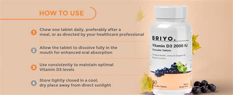 Briyo Vitamin D3 2000 IU D3 Tablets to Maintain & Raise Vitamin D3 ...