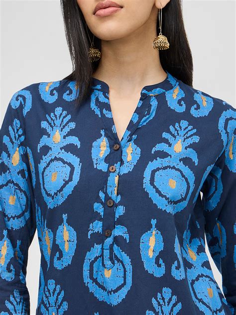 Buy Utsa Blue Ikat Printed Straight Cotton Kurta from Westside